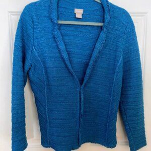 Chico's Bright Blue Knitted Jacket with Open Front Latch and Tapered Fit - Sz 2P